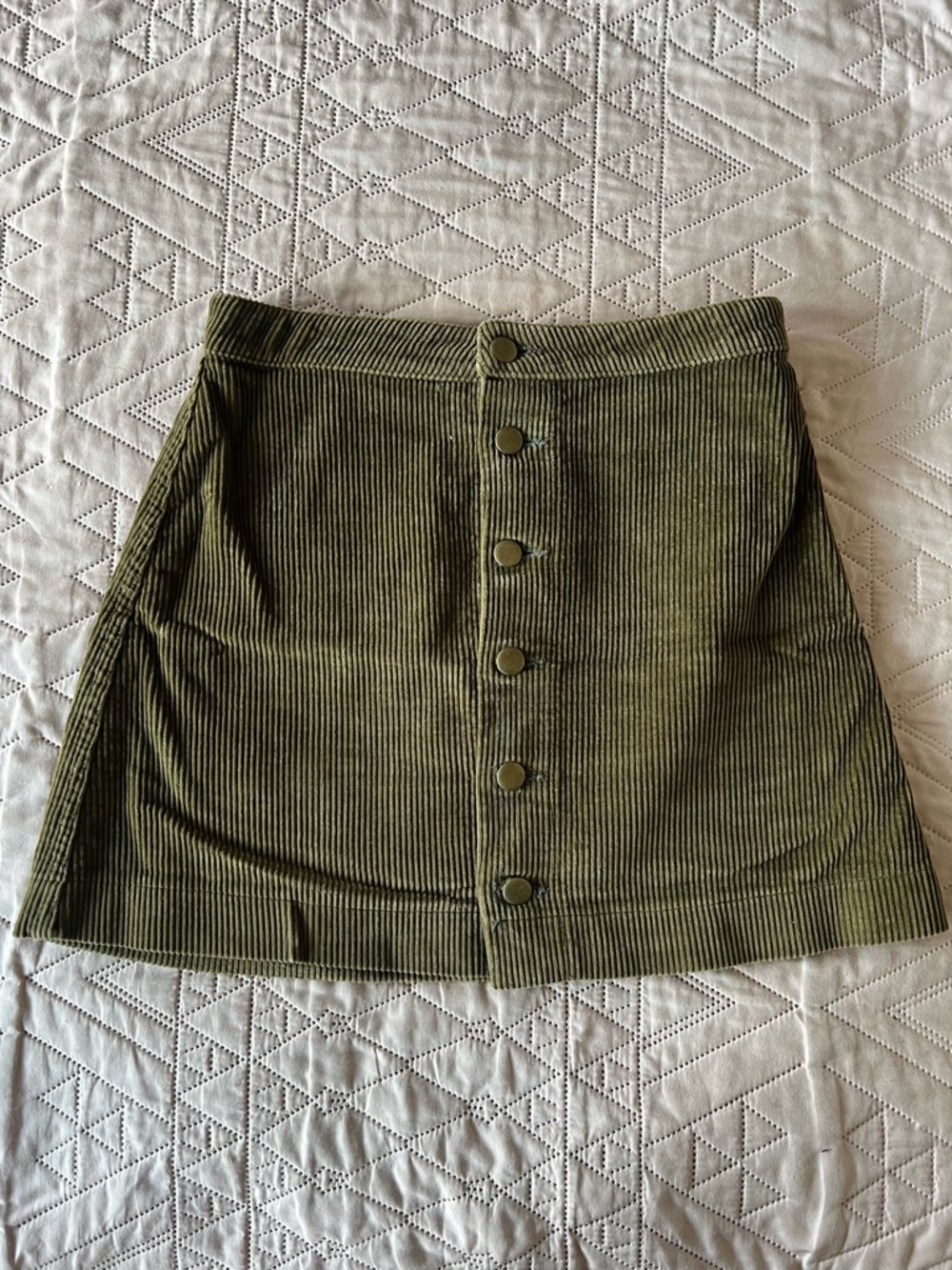 American Apparel Olive Corduroy Button-Front Mini Skirt